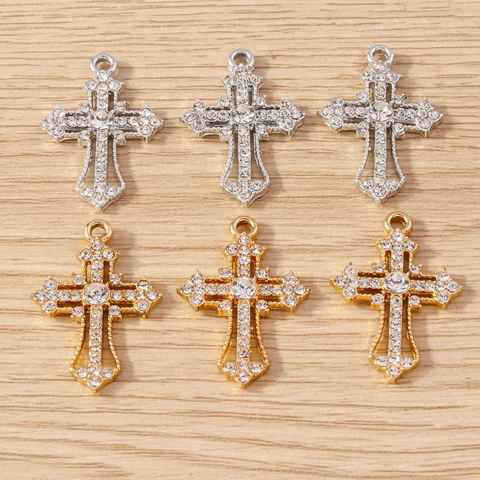 Ciondoli Croce Charms Lega Strass Per Creazione Gioielli Fai Da Te Collana Orecchini Portachiavi Lucido Classico