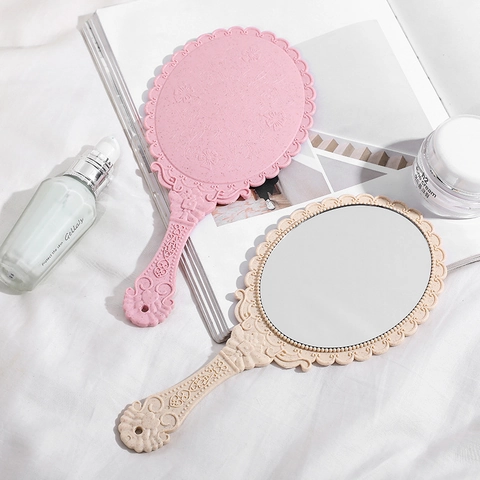 Specchio Da Trucco Portatile Vintage Con Manico Telaio In Plastica ABS Motivo Floreale In Rilievo Specchio Cosmetico Retrò Europeo
