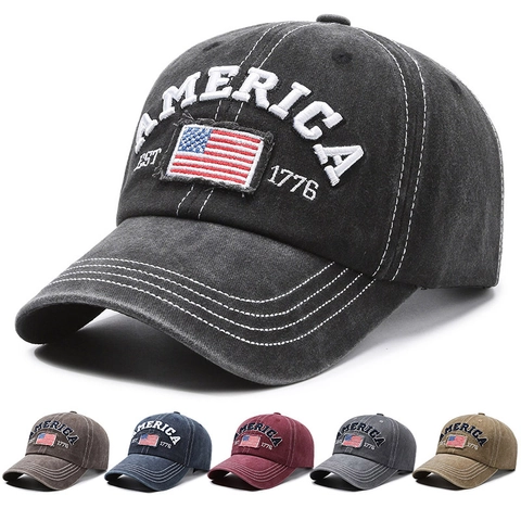 Casquette De Baseball Vintage En Coton Lavé Broderie America Patch Drapeau US Rétro Ajustable Hommes Femmes