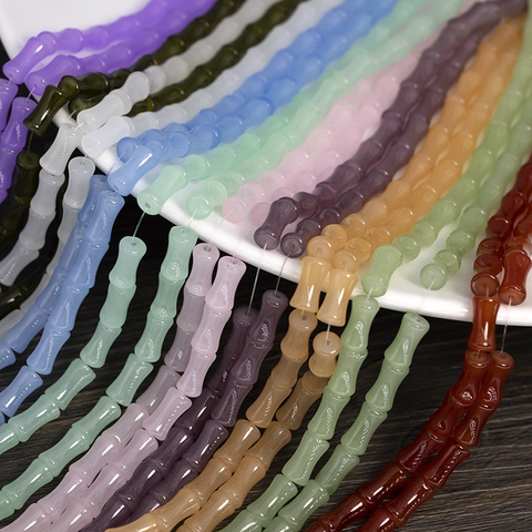 Bamboo Joint Shape Glass Beads Colorful Imitation Jade Glaze Straight Hole Beads For DIY Jewelry Making