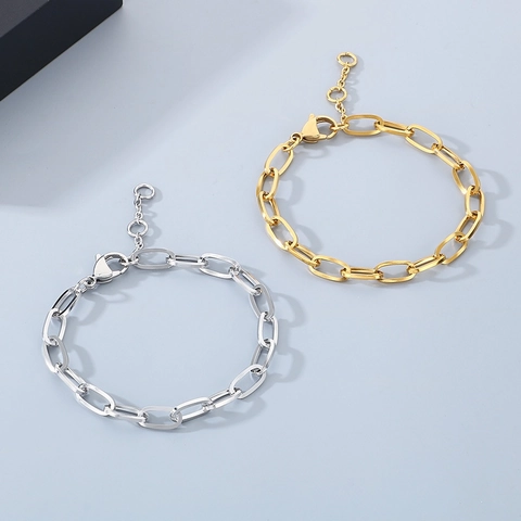 Minimalist Paperclip Chain Bracelet Stainless Steel Rectangular Link Adjustable Hip Hop Jewelry For Men Women