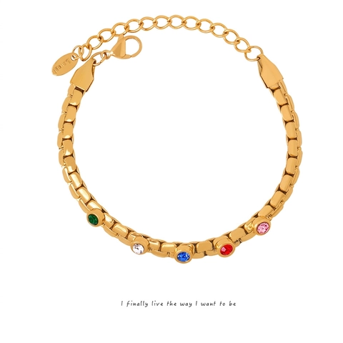 Bracciale Zirconia Colorata Acciaio Titanio Catena Geometrica Minimalista Gioielli Moda Lusso Per Donne