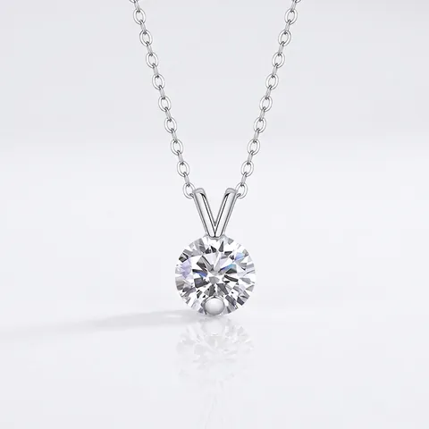 Collana con Ciondolo Tondo in Argento Sterling 925 Moissanite Catena a Maglie V-Prong Elegante Gioielli alla Moda per Regalo Donna