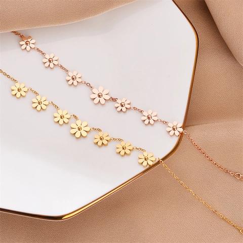Daisy Flower Bracelet Necklace Titanium Steel Non-fading Elegant Korean Style Jewelry For Women Girls Adjustable Chain