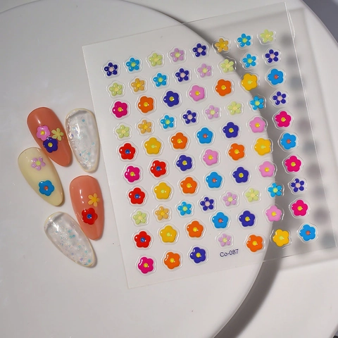 5D Embossed Nail Art Stickers Self Adhesive Flower Candy Color Jelly Marine Animals 3D Nail Decals For Women DIY Salon