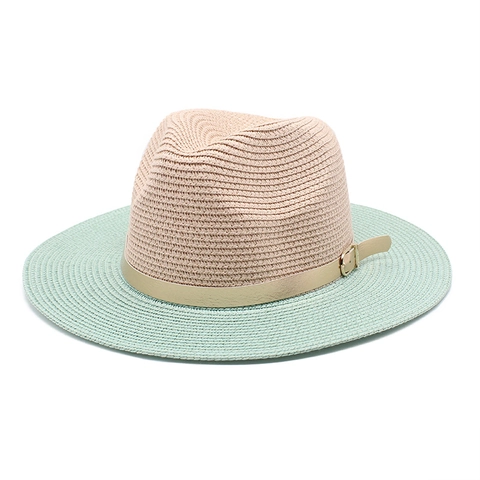 Zweifarbiger Stroh Fedora Hut Sommer Sonnenschutz Strand Panama Hut Mit Metallschnalle Gürtel Für Damen Herren Outdoor