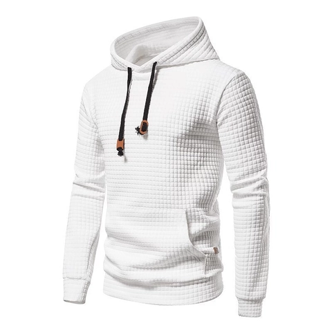 Herren Waffelstrick Kapuzenpullover Casual Langarm Kordelzug Kängurutasche Einfarbiges Sweatshirt