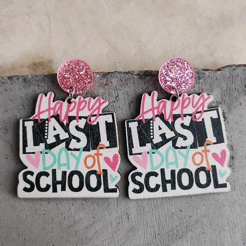 Graduation Theme Dangle Earrings Wood Acrylic Material Book Graduation Cap Print For Student Teacher Teacher Gift