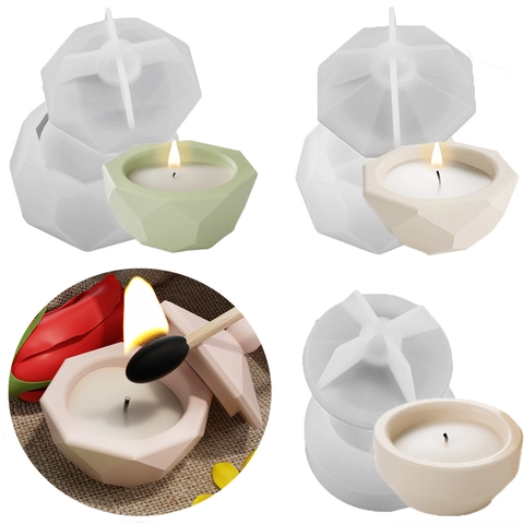 Geometric Faceted Silicone Mold For DIY Candle Cup Storage Jar With Lid Diamond Cut Resin Crafting Tool