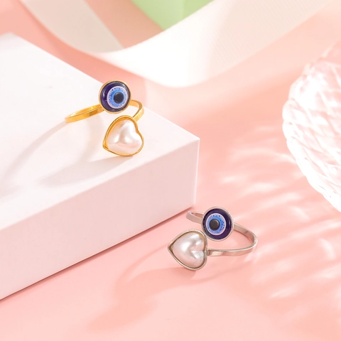 Evil Eye Herz Ring Edelstahl Offen Verstellbar Minimalistischer Schutz Amulett Modeschmuck Für Damen