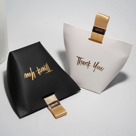Thank You Gift Box Paper Candy Packaging Handbag Shape With Satin Ribbon Handle Metal Buckle For Wedding Party Favor