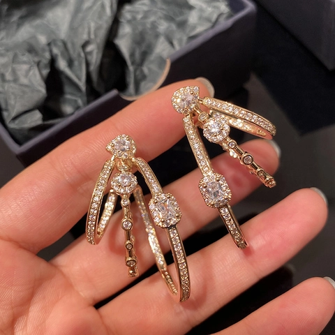 Französischer Palaststil Geometrische Hohle Dreischichtige Ohrringe Mit 925 Sterling Silber Ohrstecker Und Zirkon Damen