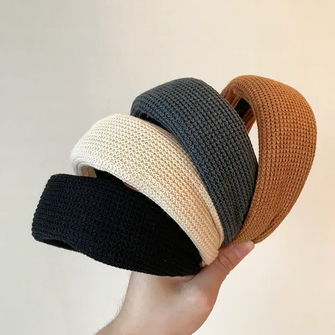 Wide Knit Headband For Women Chunky Fabric Padded Sponge Solid Color Hair Accessory Autumn Winter Korean Style