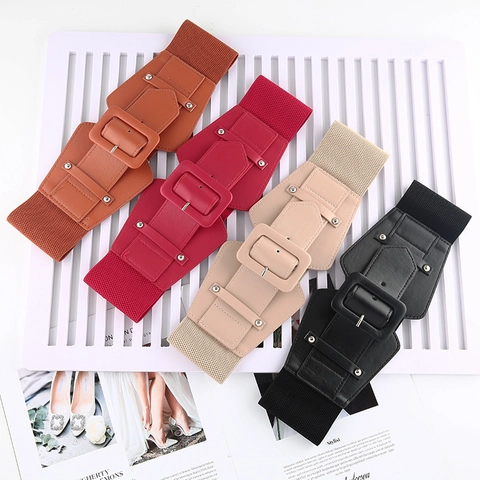 Cintura Corsetto Elastica Larga Vintage da Donna Cintura in Pelle Artificiale Con Fibbia Quadrata Rivetti Per Abiti Camicie Accessori