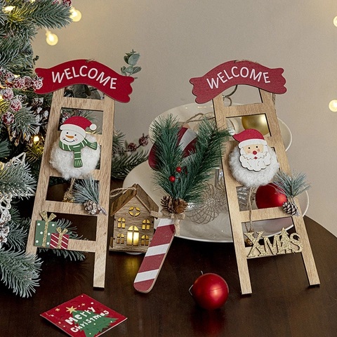 Addobbi Natalizi In Legno Babbo Natale Pupazzo Di Neve Slitta Di Renne Scala Decorazione Da Appendere Per Albero Festa Festiva