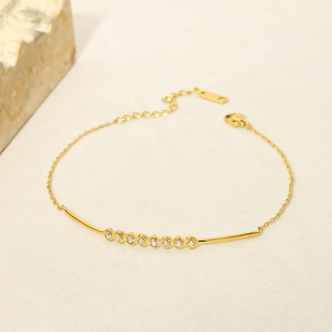 Bracciale in Acciaio Inossidabile Minimalista da Donna Placcato Oro Con Strass Catena Regolabile Gioielli Regalo