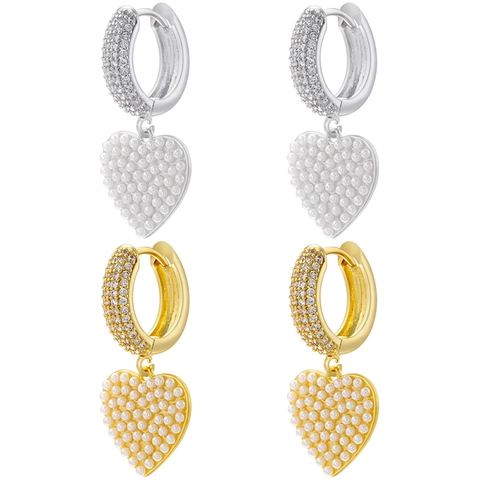 Pendientes De Aro Con Corazón Vintage Latón Con Perlas Artificiales Artificiales Y Zirconia Joyas Elegantes Para Mujer