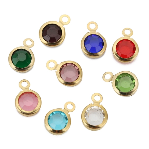 Dijes Redondos De Cristal De Vidrio Acero Inoxidable Chapado En Oro Colgantes Coloridos Para Hacer Joyas DIY