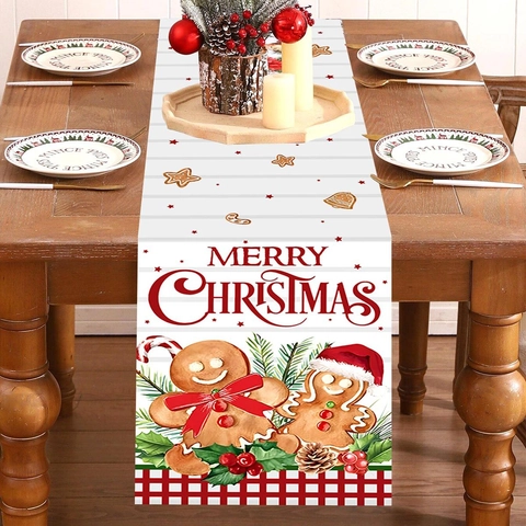 Kerst Tafelloper Polyester Peperkoekman Merry Christmas Print Feestelijke Vakantie Feest Eetkamer Decoratie
