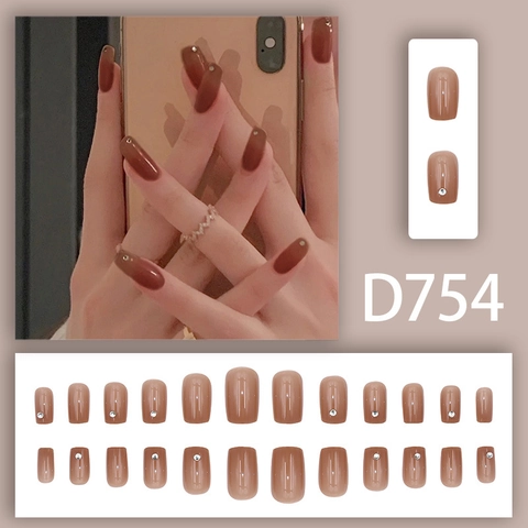 Ψεύτικα Νύχια Press On Nails Γυαλιστερά Καφέ Καραμελέ Nude Στρας Μινιμαλιστικά Κομψά Μακριά Τετράγωνα Για Γυναίκες