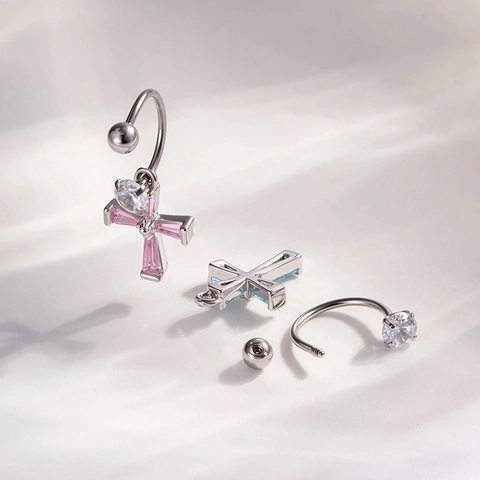 Kreuz Anhänger Ohrknorpel Piercing Ring Mit Zirkonia Mikropflaster Titanstahl C Form Hoop Mode Körperschmuck