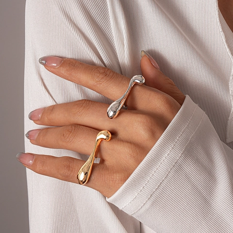 Irregular Liquid Metal Open Adjustable Ring Glossy Geometric Minimalist Fashion Jewelry For Women Elegant Aesthetic Accessory