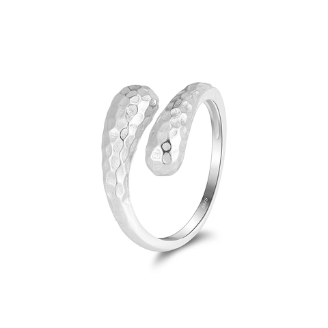 925 Sterling Zilver Gehamerde Open Ring Verstelbaar Waterdruppel Geometrisch Minimalistisch Trendy Sieraden