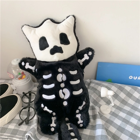 Mochila De Peluche De Gato Esqueleto Forma De Monstruo Gótico Dibujos Animados Estilo Callejero Correas Ajustables Para Mujeres Niñas