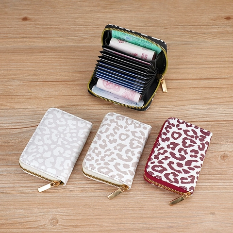 Tarjetero De Cuero PU Con Estampado De Leopardo Acordeón Multiranura Cartera Con Cremallera Para Mujeres Portátil