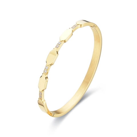 Bracciale Rigido In Acciaio Inossidabile Con Strass Design Geometrico Rombo Manchette A Cerniera Moda Vintage Donna