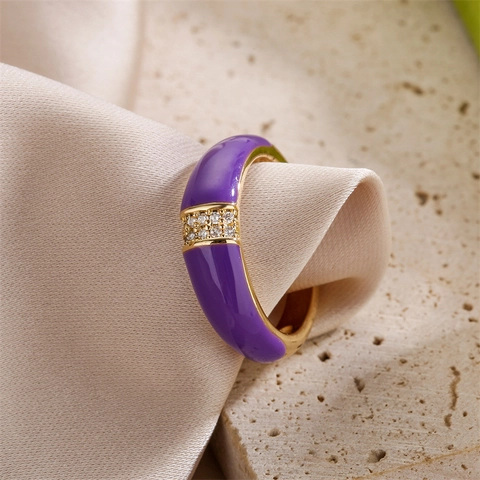 Emaille Verstellbarer Offener Ring Kupfer Vergoldet Mikro Pave Zirkon Modeschmuck Geschenk Für Damen