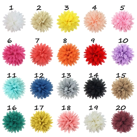 Lace Chiffon Flower Handmade Mesh 3D Hair Accessories For Kids Girls DIY Crafts Large Flower Heads