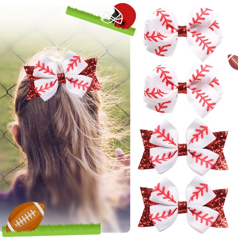 Pinzas Para El Cabello Con Lazo Para Niñas Béisbol Cinta De Falla Brillo Tema Deportivo Horquillas Dulces