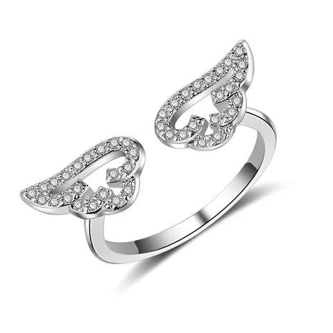 Mode Kupfer Engelsflügel Offener Ring Für Damen Elegante Strass Eingelegt Einstellbare Fingerring Party Schmuck Geschenk