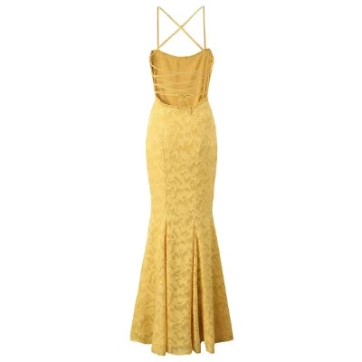 Sexy Spitzen Maxikleid Mit Meerjungfrau Saum Spaghettiträger Rückenfrei Kreuzbandage Elegantes Langes Kleid Für Damen