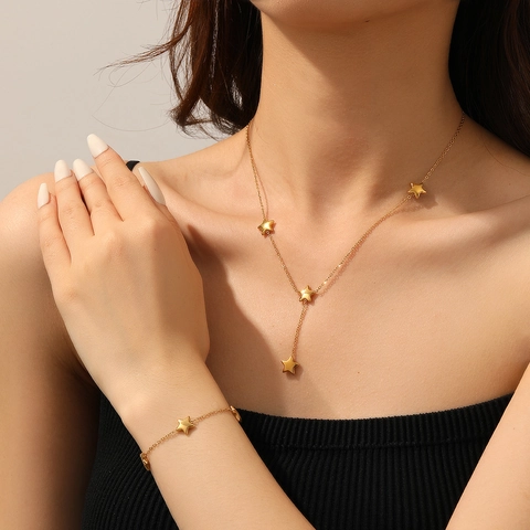 Collana E Bracciale Con Ciondolo A Stella In Acciaio Inossidabile Placcato Oro 18K Gioielli Di Moda Per Donna