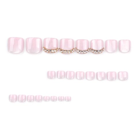Cat Eye Press On Toenails Pink Glitter Rhinestone Shiny Plastic Artificial False Toe Nails For Women Elegant