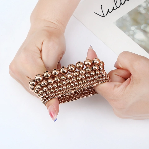 Minimalistisch Edelstahl Roségold Beschichtet Rund Perle Elastisch Armband Für Damen Mode Stapelbar Poliert Schmuck Geschenk Zubehör