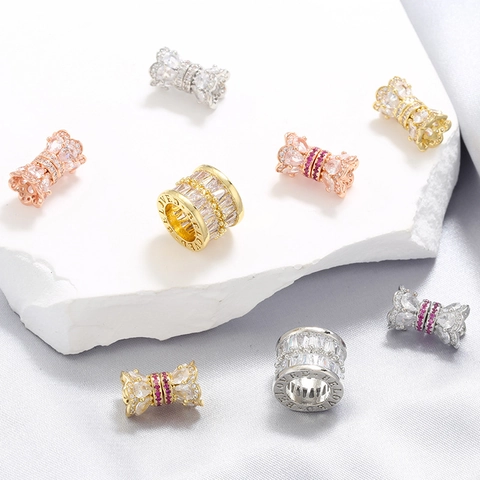 Perline Distanziatrici Cilindro Fiocco Ottone Zirconia Per Creazione Gioielli DIY Bracciale Collana Placcato Oro Inciso Beloved