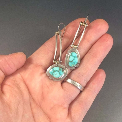 Vintage Bohemian Turquoise Dangle Earrings Silver Tone Geometric Retro Ethnic Style Jewelry For Women