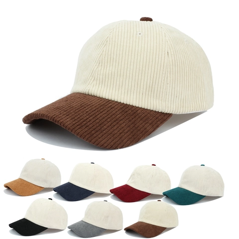 Vintage Corduroy Baseball Cap Contrast Color Patchwork Adjustable Sun Protection Outdoor Casual Unisex Sport Trucker Hat