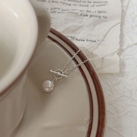 Collana Con Pendente Di Perla Artificial Argento Sterling S999 Lusso Francese Chiusura OT Toggle Gioielli Minimalisti Da Donna