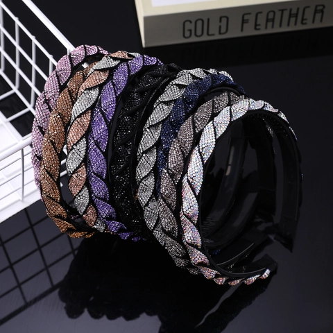 Braided Rhinestone Headband With Anti-Slip Teeth Fashion Sparkly Hair Hoop For Women Girls