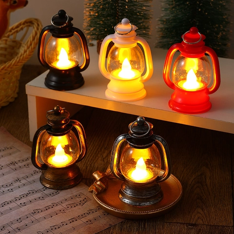 Vintage Mini LED Lantern Plastic Flickering Candle Lamp Hanging Retro Christmas Decoration Home Party Table Ornament