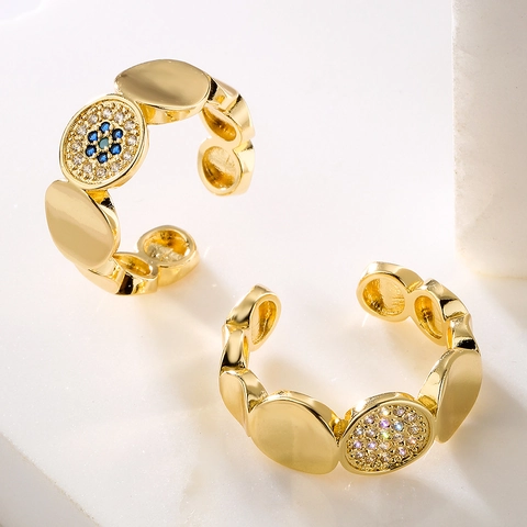 Evil Eye Verstellbarer Ring Kupfer Vergoldet Zirkonia Geometrisch Micro Pave Boho Modeschmuck Damen