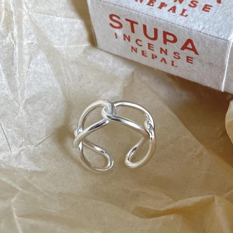 925 Sterling Silber Ring Verstellbar Offenes Design Gliederkette Minimalistischer Geometrischer Fingerschmuck Damen