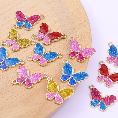 Farfalla Ciondoli Pendenti Lega Glitter Smalto Per Gioielli Fai Da Te Bracciale Collana Accessori Colorato