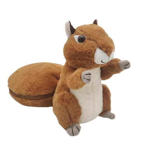 Squirrel Plush Toy Reversible Acorn Soft Short Plush Transformable Animal Stuffed Doll Gift For Kids Boys Girls Brown