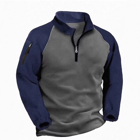 Felpa Da Uomo In Pile Collo Alto Mezza Zip Pullover Tattico Outdoor Color Block Manica Lunga Top Caldo
