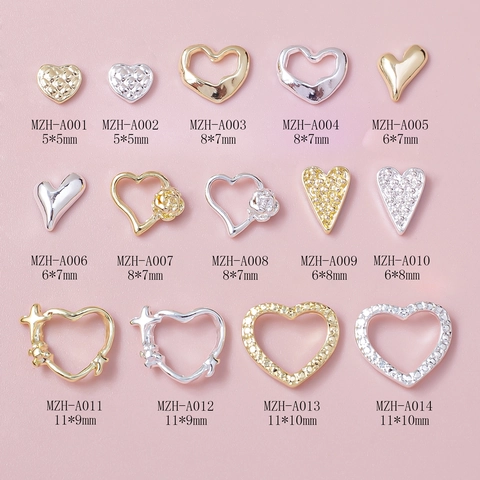 Heart Nail Art Charms Alloy Rhinestone Hollow Solid Designs Luxury DIY Manicure Decorations Valentine Day Style